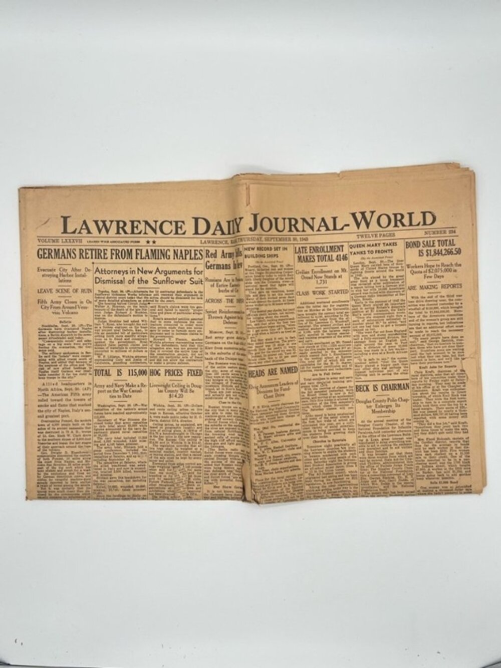Lawrence Daily Journal-World newspaper from 1943